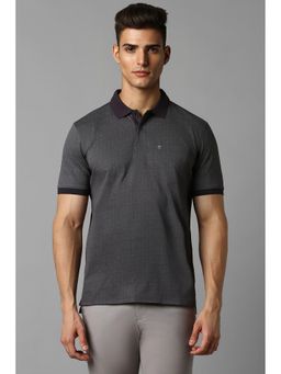 Louis Philippe - Men Grey Printed Collar Neck Polo T-Shirt