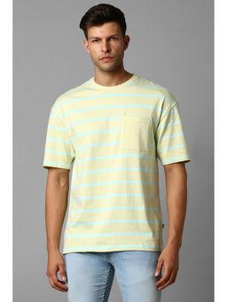 Louis Philippe - Men Green Stripes Crew Neck T-Shirt