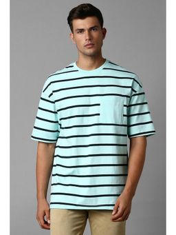 Louis Philippe - Men Blue Stripes Crew Neck T-Shirt