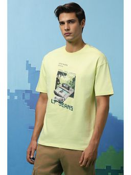 Louis Philippe - Men Yellow Printed Crew Neck T-Shirt
