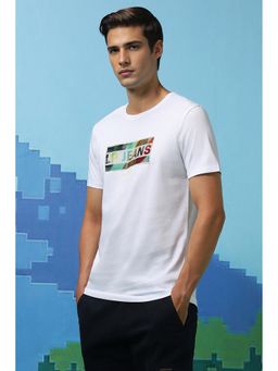 Louis Philippe - Men White Printed Crew Neck T-Shirt