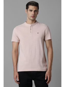 Louis Philippe - Men Pink Textured Henley Neck T-Shirt