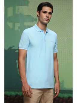 Louis Philippe - Men Blue Solid Collar Neck Polo T-Shirt