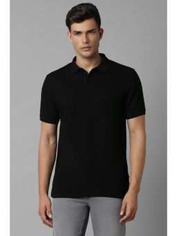 Louis Philippe - Men Black Textured Collar Neck Polo T-Shirt