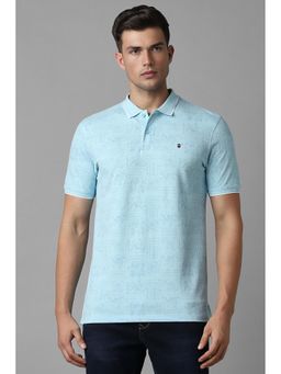 Louis Philippe - Men Blue Printed Collar Neck Polo T-Shirt