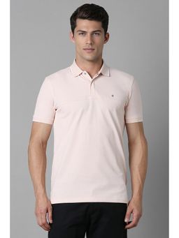 Louis Philippe - Men Pink Textured Collar Neck Polo T-Shirt
