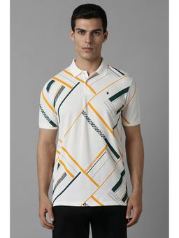 Louis Philippe - Men Cream Printed Collar Neck Polo T-Shirt