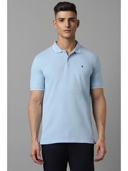 Louis Philippe - Men Blue Solid Collar Neck Polo T-Shirt