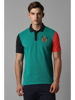 Louis Philippe - Men Green Colorblock Collar Neck Polo T-Shirt