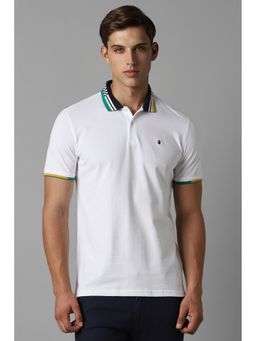 Louis Philippe - Men White Solid Collar Neck Polo T-Shirt
