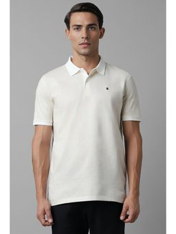 Louis Philippe - Men Cream Printed Collar Neck Polo T-Shirt