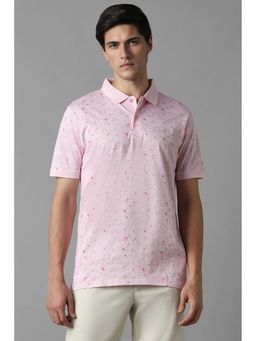 Louis Philippe - Men Pink Printed Collar Neck Polo T-Shirt