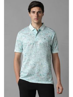 Louis Philippe - Men Blue Printed Collar Neck Polo T-Shirt