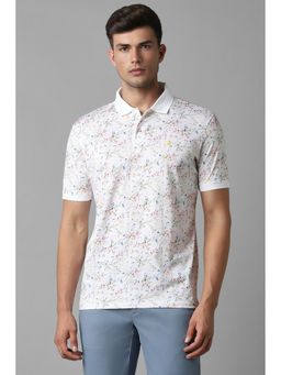 Louis Philippe - Men White Printed Collar Neck Polo T-Shirt