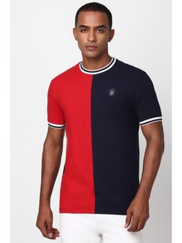 Peter England - Men Navy Colorblock Crew Neck T-Shirt
