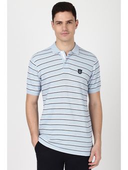 Peter England - Men Blue Stripes Collar Neck Polo T-Shirt