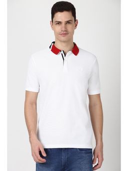 Peter England - Men White Solid Collar Neck Polo T-Shirt