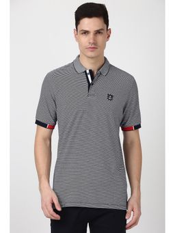 Peter England - Men White Stripes Collar Neck Polo T-Shirt