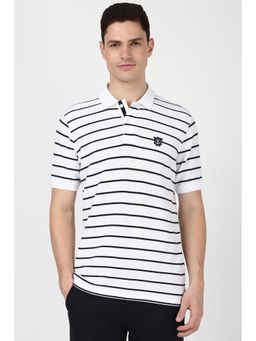 Peter England - Men White Stripes Collar Neck Polo T-Shirt