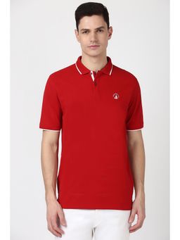 Peter England - Men Red Solid Collar Neck Polo T-Shirt