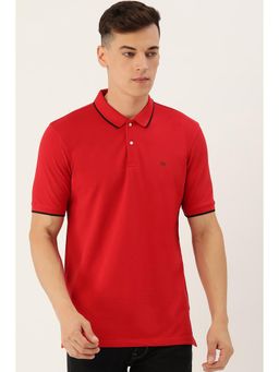 Peter England - Men Red Solid Collar Neck Polo T-Shirt