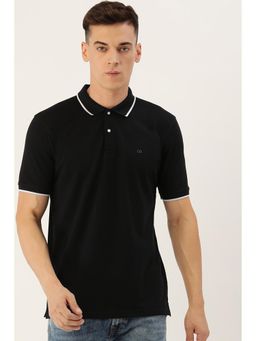 Peter England - Men Black Solid Collar Neck Polo T-Shirt