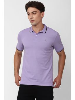 Peter England - Men Purple Solid Collar Neck Polo T-Shirt