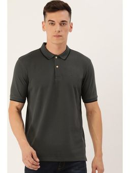 Peter England - Men Grey Solid Collar Neck Polo T-Shirt