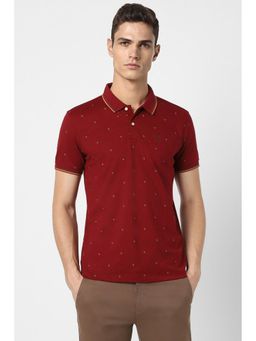 Peter England - Men Maroon Printed Collar Neck Polo T-Shirt