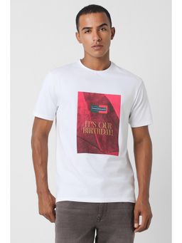 Peter England - Men White Graphic Print Crew Neck T-Shirt