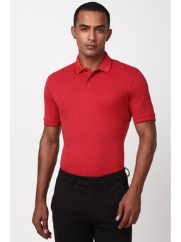Peter England - Men Red Textured Collar Neck Polo T-Shirt