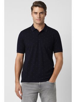 Peter England - Men Navy Printed Collar Neck Polo T-Shirt