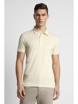 Peter England - Men Cream Printed Collar Neck Polo T-Shirt