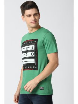 Peter England - Men Green Graphic Printed Crew Neck Graphic T-Shirt