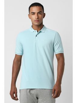 Peter England - Men Blue Solid Collar Neck Polo T-Shirt