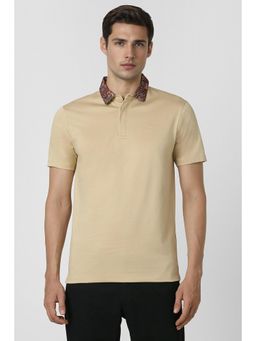 Van Heusen - Men Khaki Solid Collar Neck Polo T-Shirt