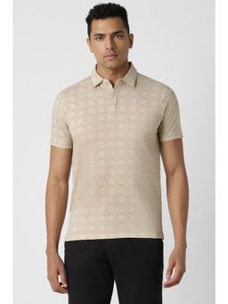 Van Heusen - Men Beige Printed Collar Neck Polo T-Shirt