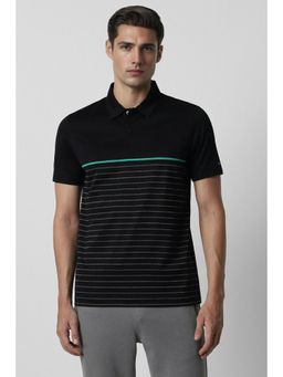 Van Heusen - Men Black Stripes Collar Neck Polo T-Shirt