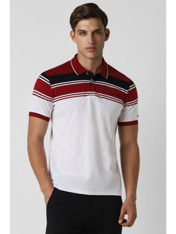 Van Heusen - Men White Stripes Collar Neck Polo T-Shirt