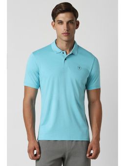 Van Heusen - Men Blue Solid Collar Neck Polo T-Shirt