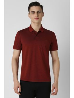 Van Heusen - Men Maroon Textured Collar Neck Polo T-Shirt