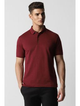 Van Heusen - Men Maroon Printed Collar Neck Polo T-Shirt