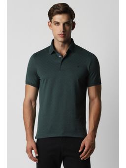Van Heusen - Men Green Self Design Collar Neck Polo T-Shirt