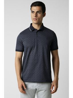 Van Heusen - Men Navy Printed Collar Neck Polo T-Shirt
