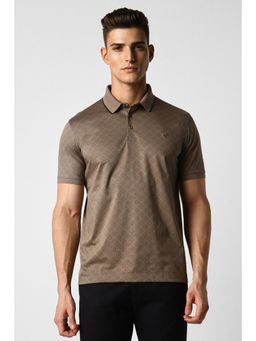 Van Heusen - Men Brown Printed Collar Neck Polo T-Shirt