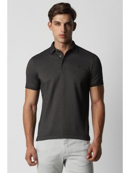 Van Heusen - Men Grey Self Design Collar Neck Polo T-Shirt