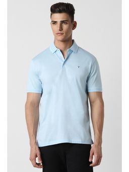 Van Heusen - Men Blue Solid Collar Neck Polo T-Shirt