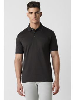 Van Heusen - Men Black Solid Collar Neck Polo T-Shirt