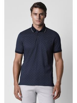 Van Heusen - Men Navy Printed Collar Neck Polo T-Shirt