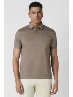 Van Heusen - Men Brown Printed Collar Neck Polo T-Shirt